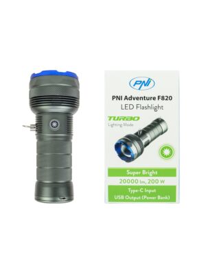 Taskulamppu PNI Adventure F820 200 W, 3 valaistustasoa plus Turbo, 20000 lumenia, jopa 350 m, 2600 mAh akku, I