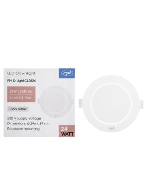 LED-kohdevalo PNI D-Light CL2524 24W, upotettu, pyöreä, 296*29.1mm, 6400K, 230V virtalähde, 2640lm, valkoinen