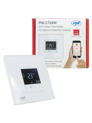 PNI CT26W WiFi-älykäs termostaatti sähköiseen lattialämmitykseen tai pumppausryhmään, lattia-anturi mukana, 10A, m