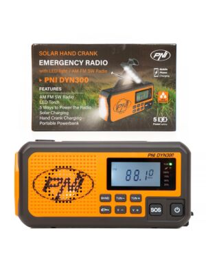 Kannettava radio PNI DYN300, dynamolla, aurinkolataus, taskulamppu, akku 4000 mAh, SOS, oranssi