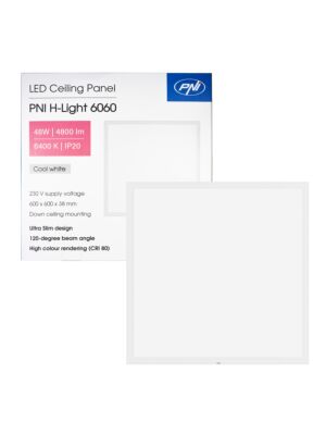 LED-paneeli PNI H-Light 6060 48W, 600x600mm, 4800lm, 6400K, sisätiloissa, upotettu
