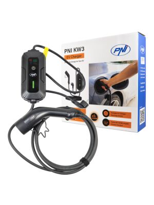 Kannettava laturi PNI KW3, 16A, 3,5 kW, sähköautoille, 230 V, yksivaiheinen, tyypin 2 kaapeli ja 5-napainen IEC62-liitin