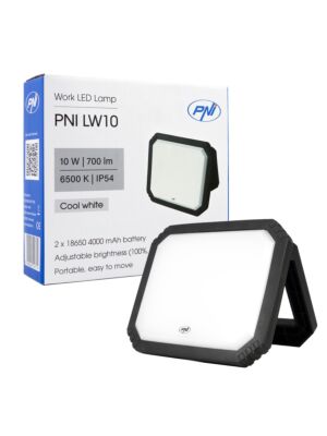 PNI LW10 10W LED-työvalo, kannettava, ladattava, akkukäyttöinen 2 x 18650 4000mAh, 6500K, IP54, 700 lm, 2 tasoa