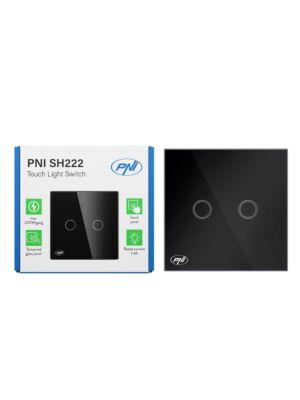 PNI SH222 lasi kaksoiskosketuskytkin, musta LED-ilmaisimella, 10A, 2X200W