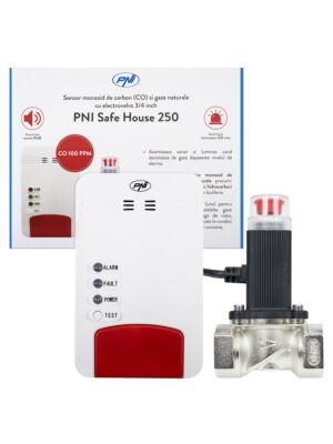 PNI Safe House Dual Gas 250 -sarja hiilimonoksidi (CO) -anturilla sekä maakaasu- ja magneettiventtiilillä