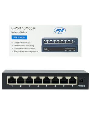 Kytkin PNI SW08, jossa on 8 porttia 10/100 Mbps