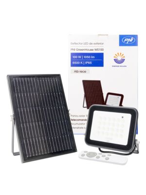 PNI GreenHouse WS100 100W LED-heijastin aurinkopaneelilla, 10000mAh akku, kaukosäädin, säädettävä ajoitus ja kirkkaus