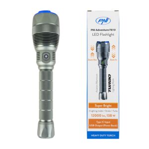 PNI Adventure F810 taskulamppu 138 W LEDillä, 3 valaistustasoa plus Turbo, 12000 lumenia, zoom, jopa 250 m, akku