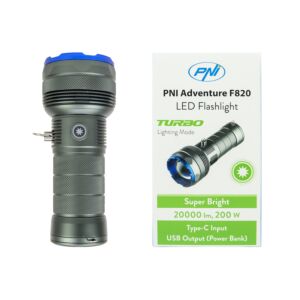 Taskulamppu PNI Adventure F820 200 W, 3 valaistustasoa plus Turbo, 20000 lumenia, jopa 350 m, 2600 mAh akku, I
