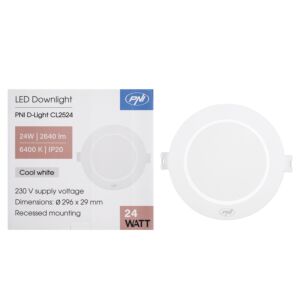 LED-kohdevalo PNI D-Light CL2524 24W, upotettu, pyöreä, 296*29.1mm, 6400K, 230V virtalähde, 2640lm, valkoinen