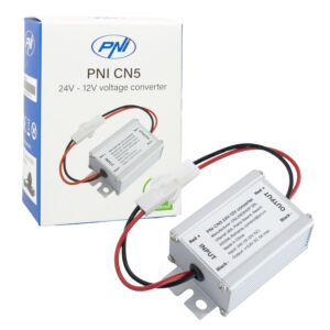 Jännitteenmuunnin PNI CN5, tulo 24 V, lähtö 12 V, virta 5 A