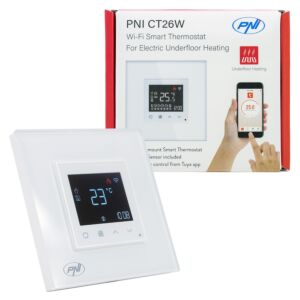 PNI CT26W WiFi-älykäs termostaatti sähköiseen lattialämmitykseen tai pumppausryhmään, lattia-anturi mukana, 10A, m