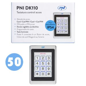 Laatikko, jossa on 50 kpl PNI DK110 -käyttöoikeusnäppäimistöä