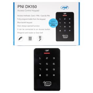 PNI DK150 -pääsyoikeuden hallintanäppäimistö, PIN-koodilla avattava, RFID-kortti, IP65, musta