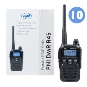 Laatikko, jossa 10 kpl kannettavaa PNI DMR -radioasemaa