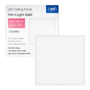 LED-paneeli PNI H-Light 6060 48W, 600x600mm, 4800lm, 6400K, sisätiloissa, upotettu