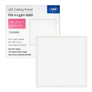 LED-paneeli PNI H-Light 6060 48W, 600x600mm, 4800lm, 6400K, sisätiloissa, upotettu