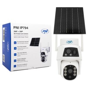 PNI IP794 videovalvontakamera Wi-Fi, PTZ, kaksoislinssi 2MP + 2MP, 5.5W aurinkopaneeli, 8000mAh lohkoakku