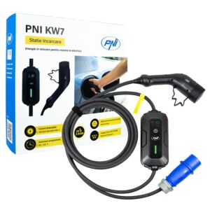 Kannettava laturi PNI KW7 32A, 7,4 kW, sähköautoille, 230 V, yksivaiheinen, tyypin 2 kaapeli ja 5-napainen IEC621-liitin