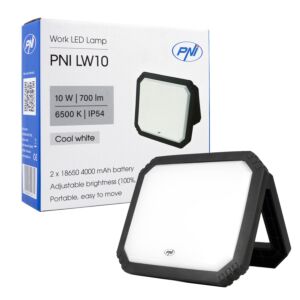 PNI LW10 10W LED-työvalo, kannettava, ladattava, akkukäyttöinen 2 x 18650 4000mAh, 6500K, IP54, 700 lm, 2 tasoa