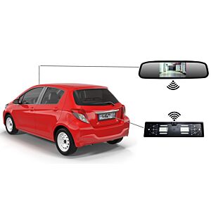 PNI Escort P25S Langaton pysäköintijärjestelmä, jossa 4,3 tuuman auton näyttö taustapeilissä ja kamera rekisterikilven pidikkeessä