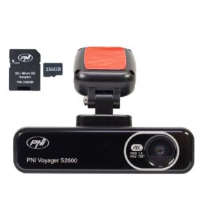 PNI Voyager S2600 DVR -autokamerapaketti, WiFi, 4K Ultra HD, GPS ja 256 Gt:n microSD-muistikortti mukana