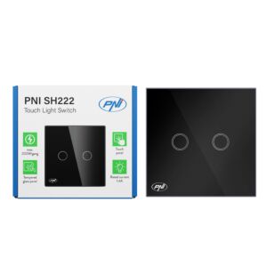 PNI SH222 lasi kaksoiskosketuskytkin, musta LED-ilmaisimella, 10A, 2X200W