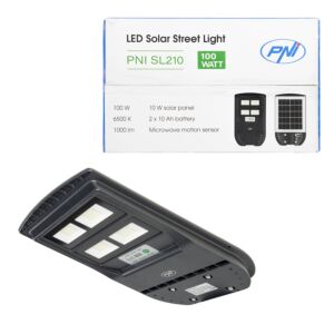 PNI SL210 6.5W katuvalaisin PNI SL210 6.5W, sisäänrakennettu aurinkopaneeli 10W, 6500K, 1000lm, 2 x sisäänrakennettu 10Ah akku,