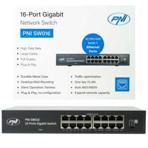 Kytkin PNI SW016, 16 x 10/100/1000 Mbps, Gigabit, metallikotelo