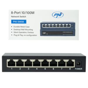 Kytkin PNI SW08, jossa on 8 porttia 10/100 Mbps