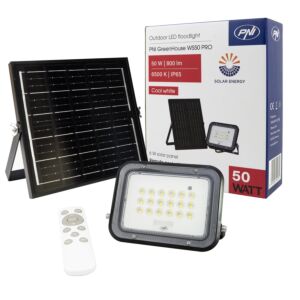 PNI GreenHouse WS50 PRO 50W LED-valonheitin 6W aurinkopaneelilla, 5000mAh akulla, 800lm, kaukosäätimellä, ajastuksella ja kirkkaudella