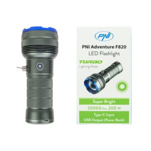 Taskulamppu PNI Adventure F820 200 W, 3 valaistustasoa plus Turbo, 20000 lumenia, jopa 350 m, 2600 mAh akku, I