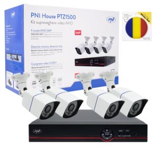 PNI House PTZ1500 5MP DVR-valvontasarja – 4 kameraa ja tahmainen lipun paketti